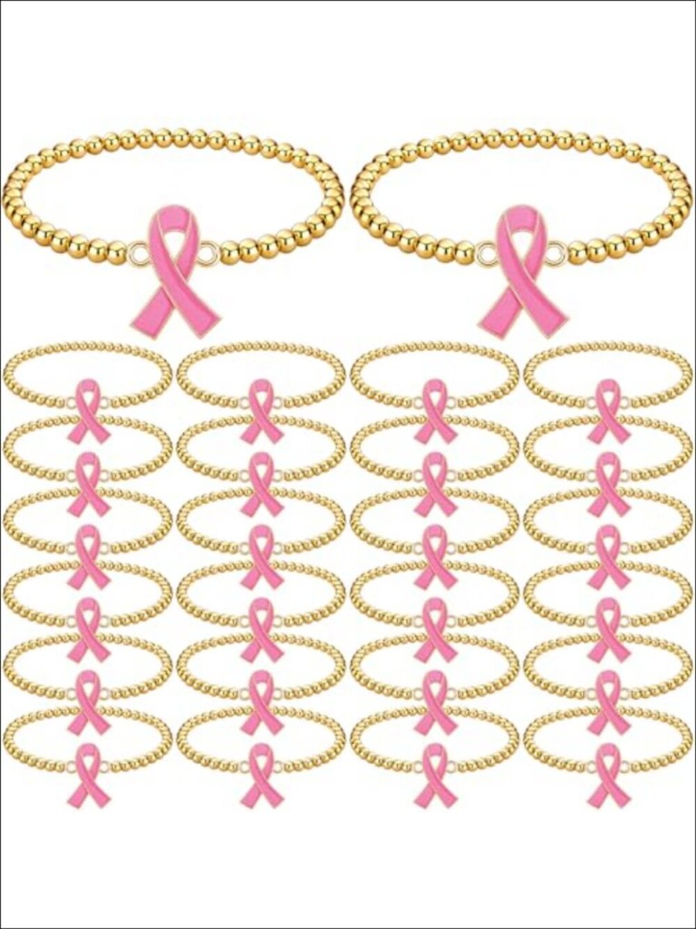 Pink Ribbon Awareness Bracelet Set 24pc Clay Bead Stretch Charity Fundraiser